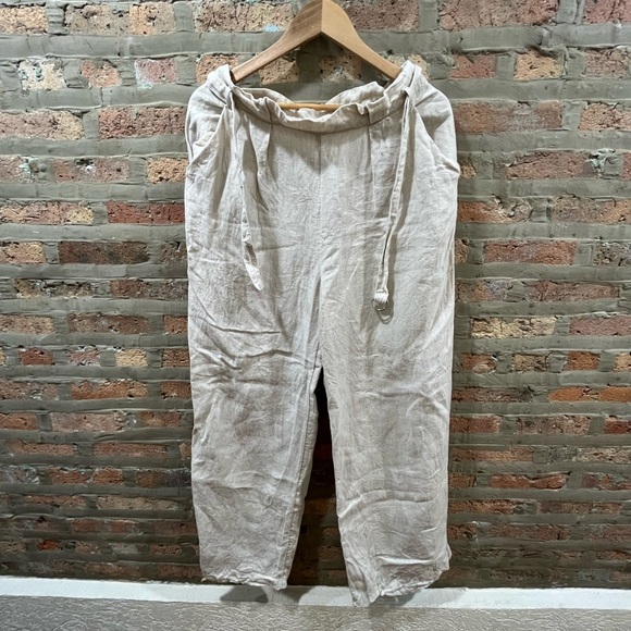 Mango wide leg belted linen pants - Picture 2 of 6